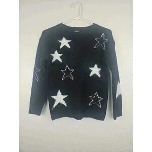 Emma & Elsa Black White Silver Star Sweater Fuzzy Size Large 14